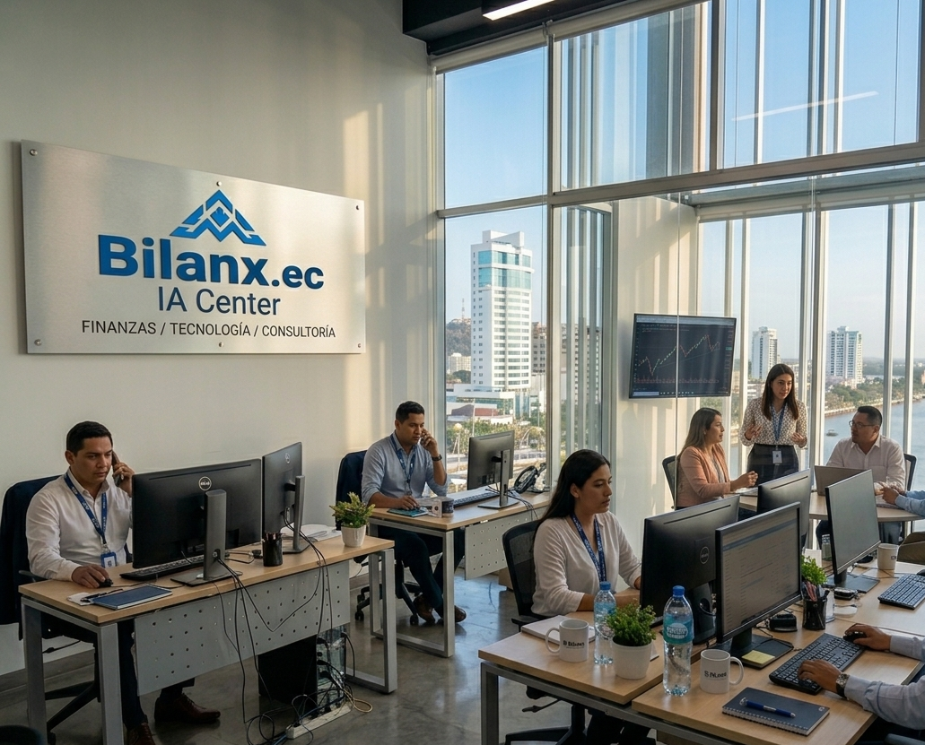 Equipo Bilanx en el IA Center · oficinas con vista al mar · Finanzas, Tecnología, Consultoría