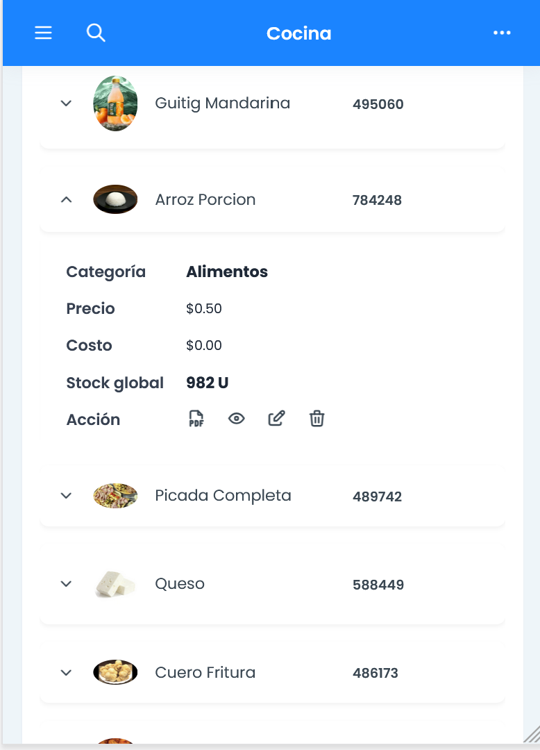 Bilanx en móvil - vista de productos